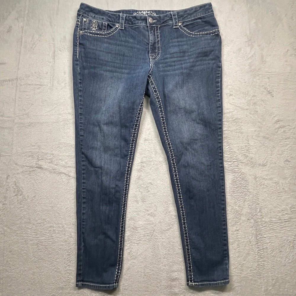 Paisley Sky Skinny‎ Jeans Women 18 Blue Contrast Stitch Bling